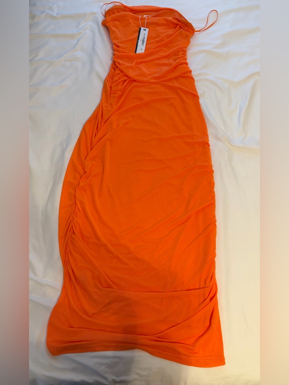 Steve Madden Vibrant Orange Ruched Midi Dress